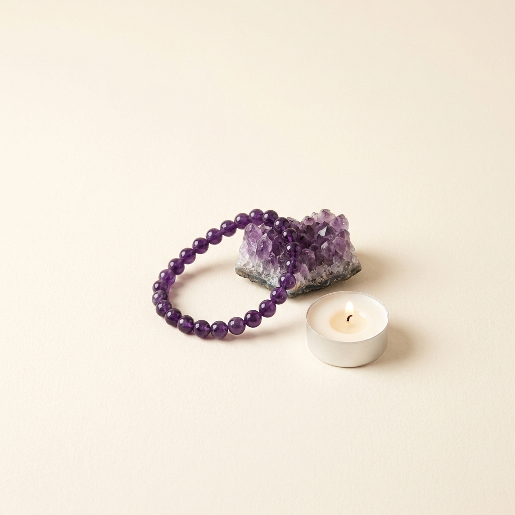 Peace & Healing — amethyst bracelet with cluster and candle