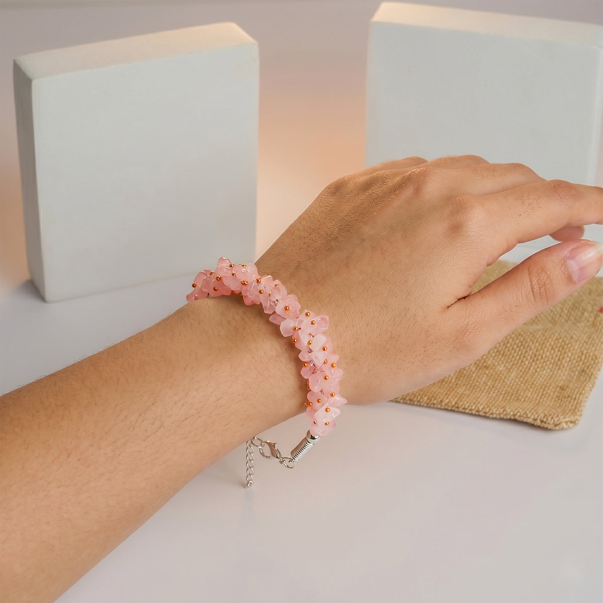 Pyrite Anklet with FREE Rose Quartz Chips Bracelet, further view — Horocosmo
