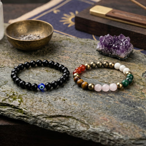 Dhan Vriddhi with Rose Quartz & FREE Evil Eye with Black Obsidian Bracelet Combo (Wealth Growth, Certified)
