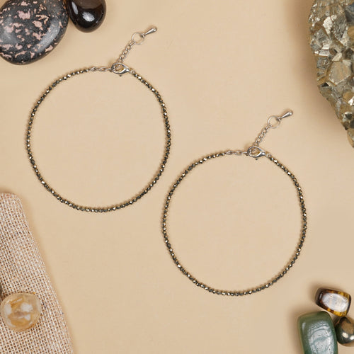 Raw Pyrite Anklet Set Of 2 + FREE Raw Selenite Plate – Money & Willpower (Certified & Energised)