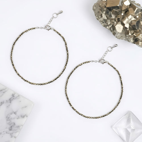Raw Pyrite Anklet Set Of 2 + FREE Raw Selenite Plate – Money & Willpower (Certified & Energised)