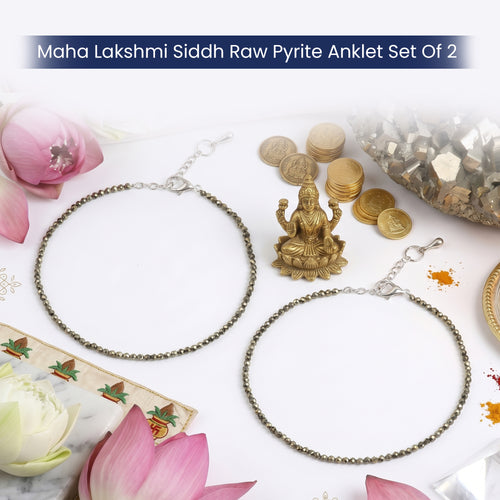 Maha Lakshmi Siddh Raw Pyrite Anklet Set Of 2 (Wealth & Prosperity, Certified)