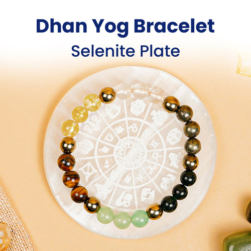 Dhan Yog Bracelet + FREE Raw Selenite Plate – Wealth & Money (Certified & Energised)