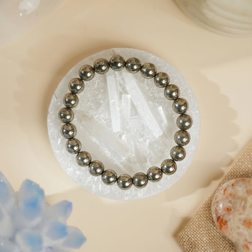 Raw Pyrite Bracelet + FREE Raw Selenite Plate (Cleansing & Charging, Certified)