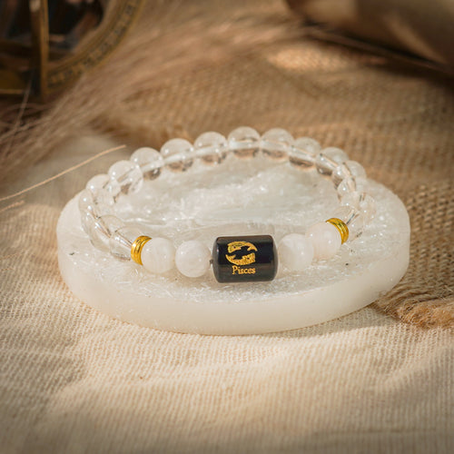 Pisces Zodiac Meen Rashi Bracelet with Amethyst & Aquamarine (Calm & Clarity, Certified)