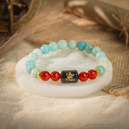 Virgo Zodiac Kanya Rashi Bracelet with Amazonite & Carnelian (Spiritual Wellbeing, Certified)