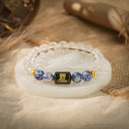 Gemini Zodiac Mithun Rashi Bracelet with Fluorite & Sodalite (Spiritual Wellbeing, Certified)