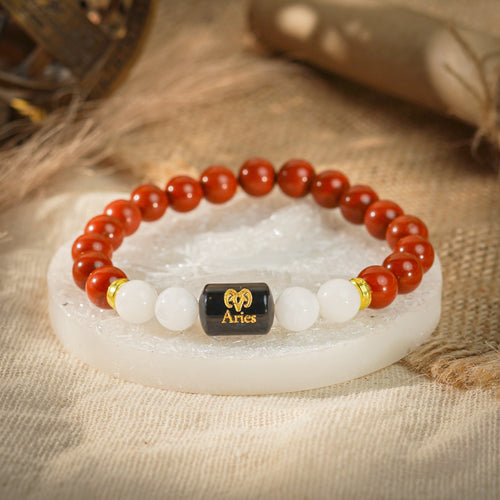 Aries Zodiac Mesh Rashi Bracelet with Red Jasper & Moonstone (Spiritual Wellbeing, Certified)