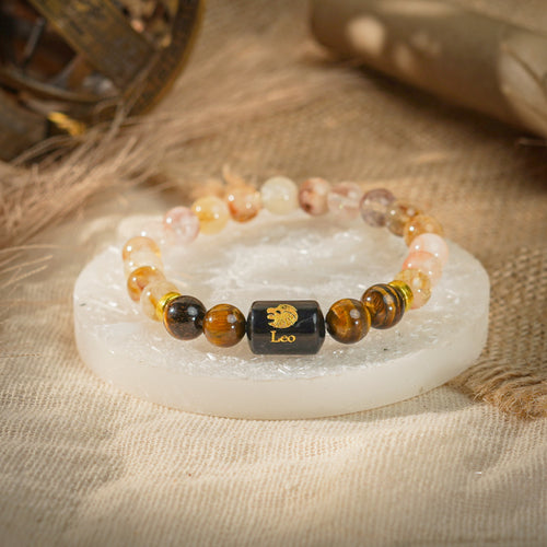 Leo Zodiac Singh Rashi Bracelet with Citrine & Tiger Eye (Wealth & Success, Certified)