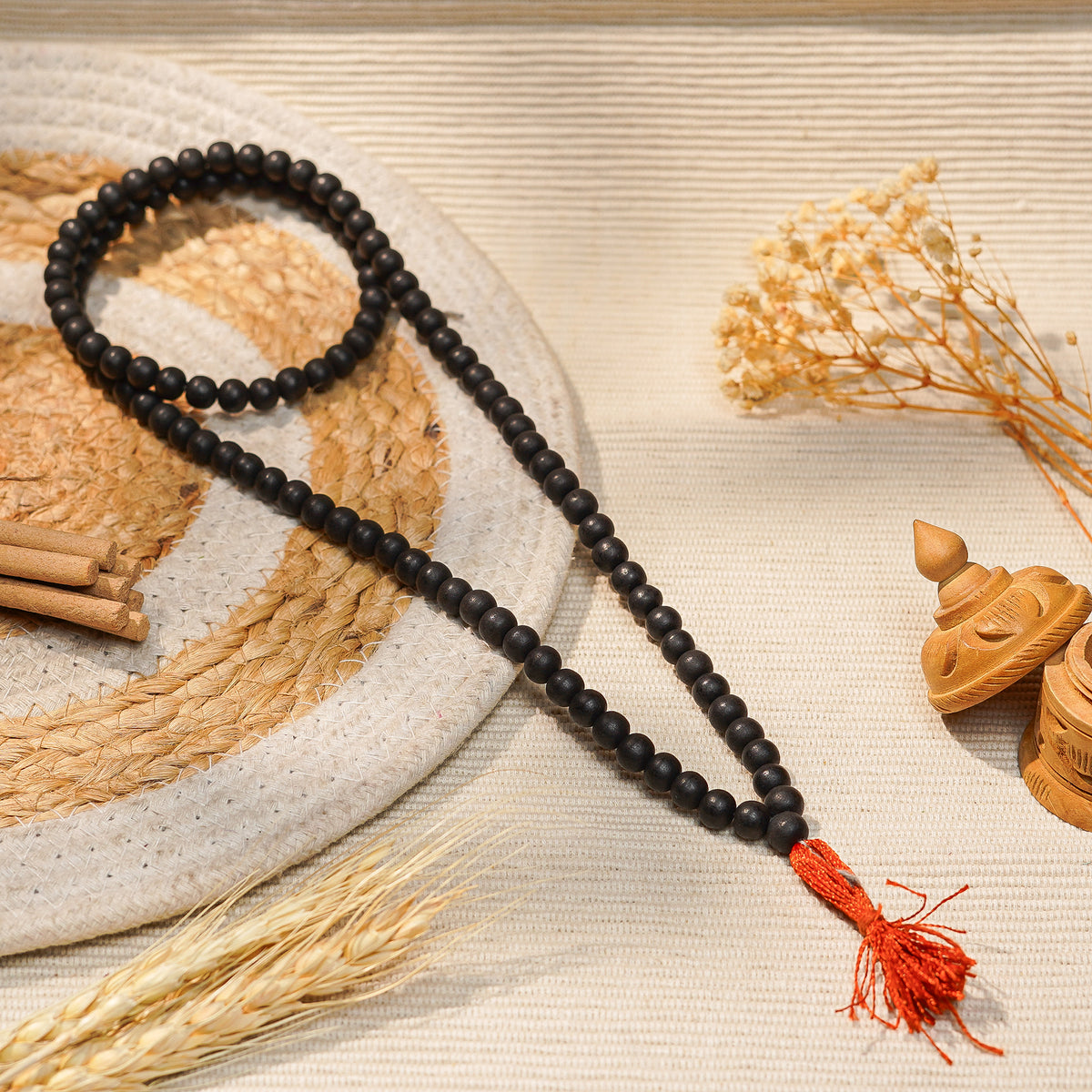 Karungali Malai 8mm 108+1 Authentic Ebony Wood Beads, alternate view — Horocosmo