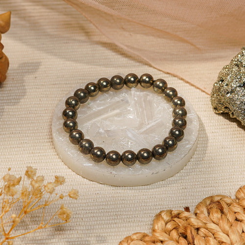 Raw Pyrite Bracelet + FREE Raw Selenite Plate (Cleansing & Charging, Certified)