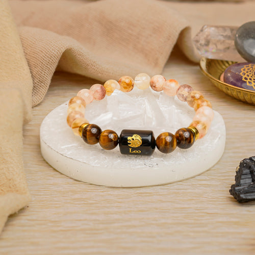 Leo Zodiac Singh Rashi Bracelet with Citrine & Tiger Eye (Wealth & Success, Certified)