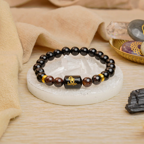 Scorpio Zodiac Vrishchik Rashi Bracelet with Obsidian & Garnet (Passion & Vitality, Certified)