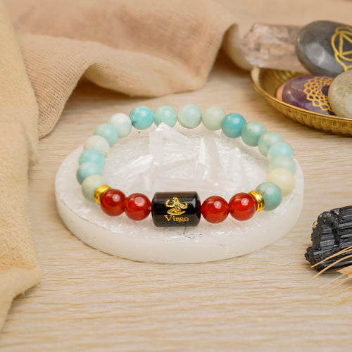 Virgo Zodiac Kanya Rashi Bracelet with Amazonite & Carnelian (Spiritual Wellbeing, Certified)