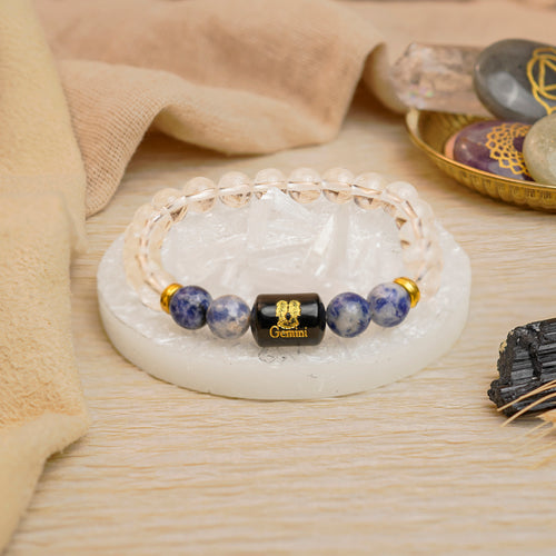 Gemini Zodiac Mithun Rashi Bracelet with Fluorite & Sodalite (Spiritual Wellbeing, Certified)