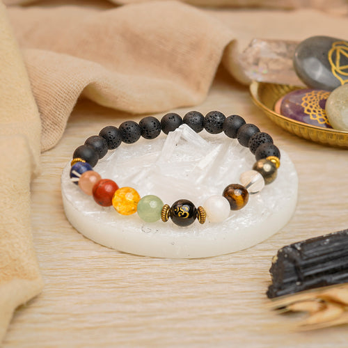 Navgrah Shanti Bracelet with Raw Selenite Plate (Nine-Planet Balance, Certified)