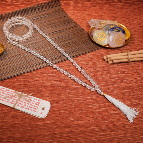 Sphatik Jap Mala 108+1 Beads – Cooling & Clarity (Certified & Energised)