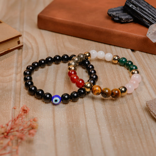 Dhan Vriddhi with Rose Quartz & FREE Evil Eye with Black Obsidian Bracelet Combo (Wealth Growth, Certified)