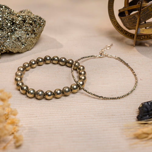 Pyrite Couple Combo - Raw Pyrite Bracelet with Raw Pyrite Anklet (Money & Willpower, Certified)