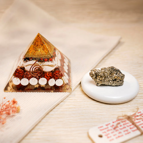 Lakshmi Yantra Pyramid With Free Raw Pyrite stone (Wealth & Prosperity, Certified)