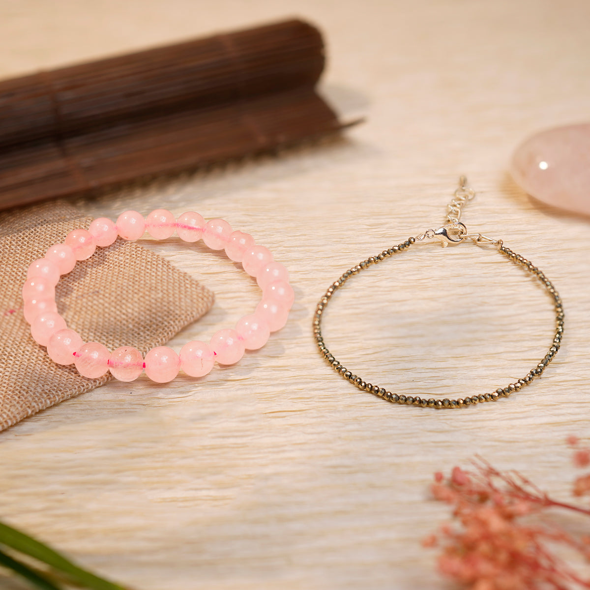 Pyrite Anklet with FREE Rose Quartz Bracelet, alternate view — Horocosmo