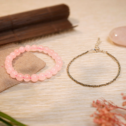 Pyrite Anklet with FREE Rose Quartz Bracelet (Love & Healing, Certified)