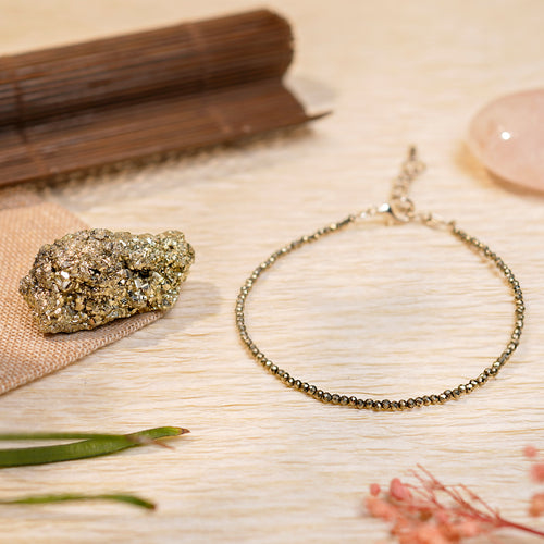 Mahalaxmi Combo - Raw Pyrite Anklet with Pyrite Stone (Wealth & Prosperity, Certified)