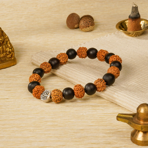 Rudraksha Karungali Healing Bracelet With Tree Charm 8mm (Protection from Negativity, Certified)