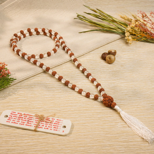 Sphatik Rudraksha Combination Mala 108+1 – Shiva-Shakti Balance (Certified & Energised)
