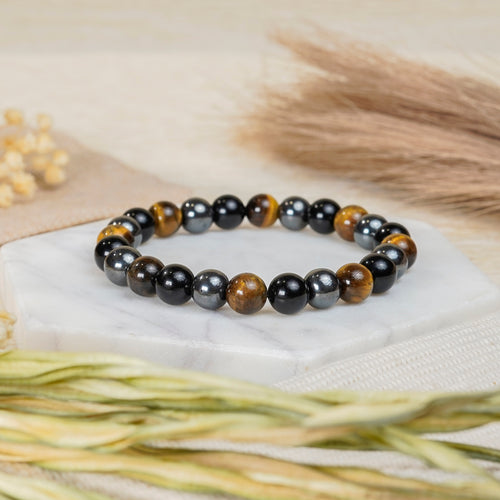 Triple Protection Bracelet – Tiger Eye, Black Obsidian & Hematite (Certified & Energised)