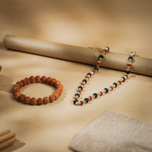 Divya Raksha Rudraksha & Karungali Mala + FREE 7 Mukhi Rudraksha Bracelet – Protection from Negativity (Certified)