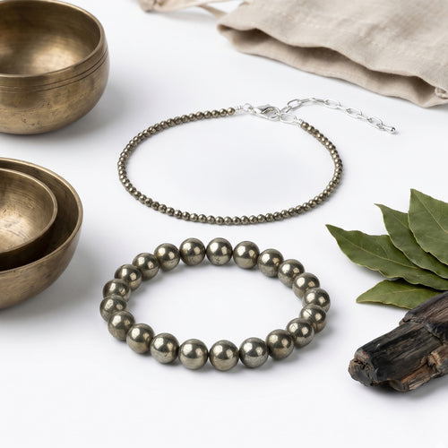 Pyrite Couple Combo - Raw Pyrite Bracelet with Raw Pyrite Anklet (Money & Willpower, Certified)