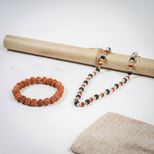 Divya Raksha Rudraksha & Karungali Mala + FREE 7 Mukhi Rudraksha Bracelet – Protection from Negativity (Certified)