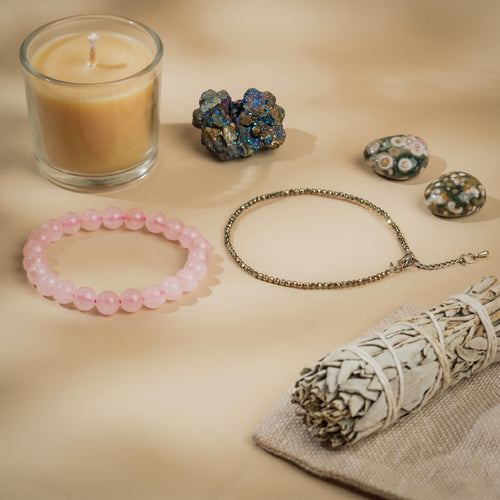 Pyrite Anklet with FREE Rose Quartz Bracelet (Love & Healing, Certified)