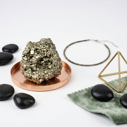 Mahalaxmi Combo - Raw Pyrite Anklet with Pyrite Stone (Wealth & Prosperity, Certified)