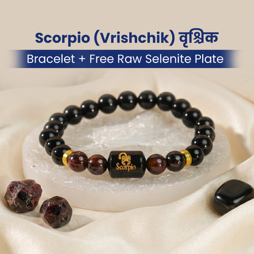 Scorpio Zodiac Vrishchik Rashi Bracelet with Obsidian & Garnet (Passion & Vitality, Certified)