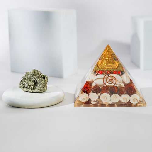 Lakshmi Yantra Pyramid With Free Raw Pyrite stone (Wealth & Prosperity, Certified)