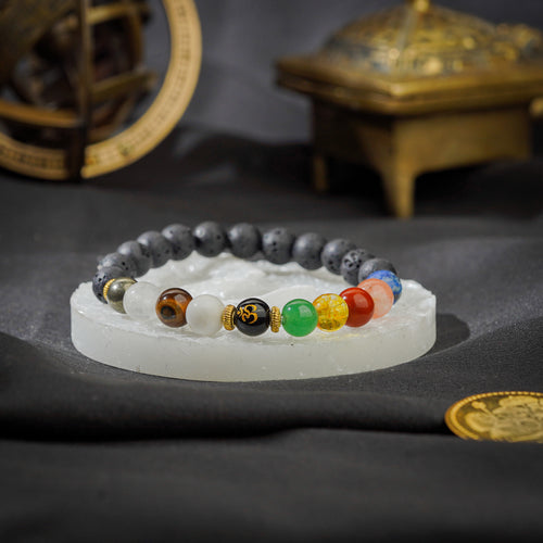 Navgrah Shanti Bracelet with Raw Selenite Plate (Nine-Planet Balance, Certified)
