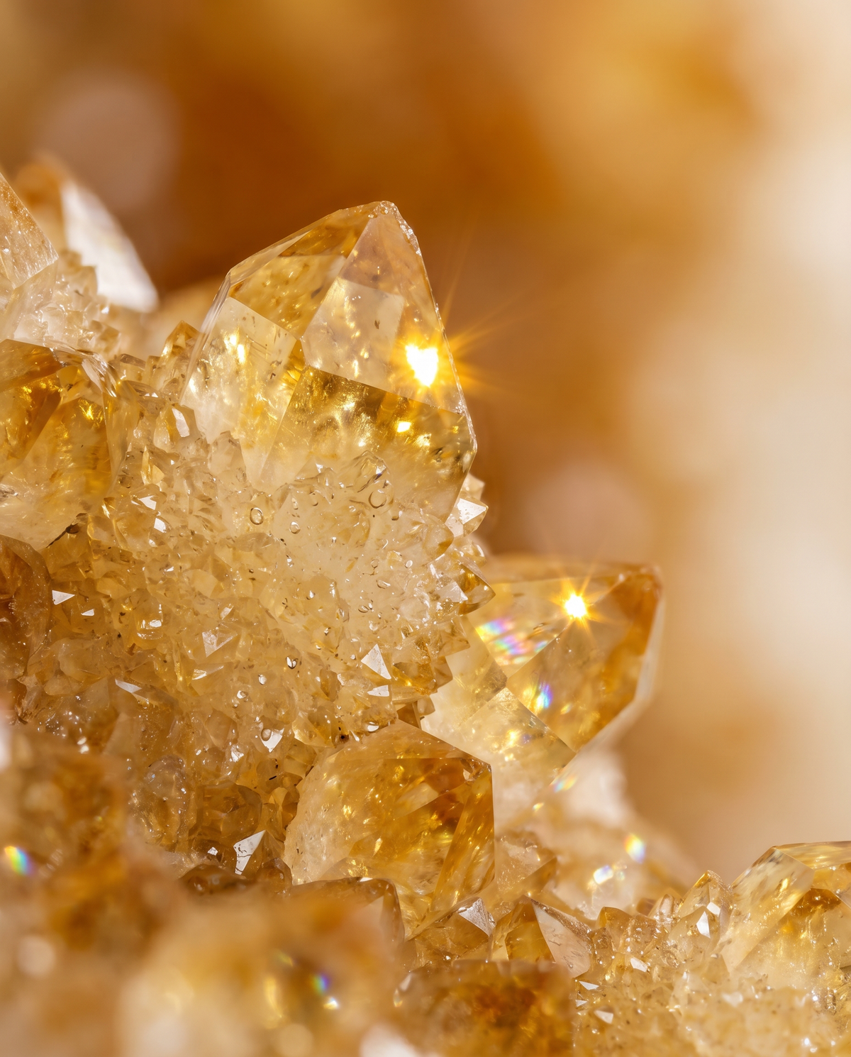 Citrine Cluster macro facet detail, natural quality – Horocosmo