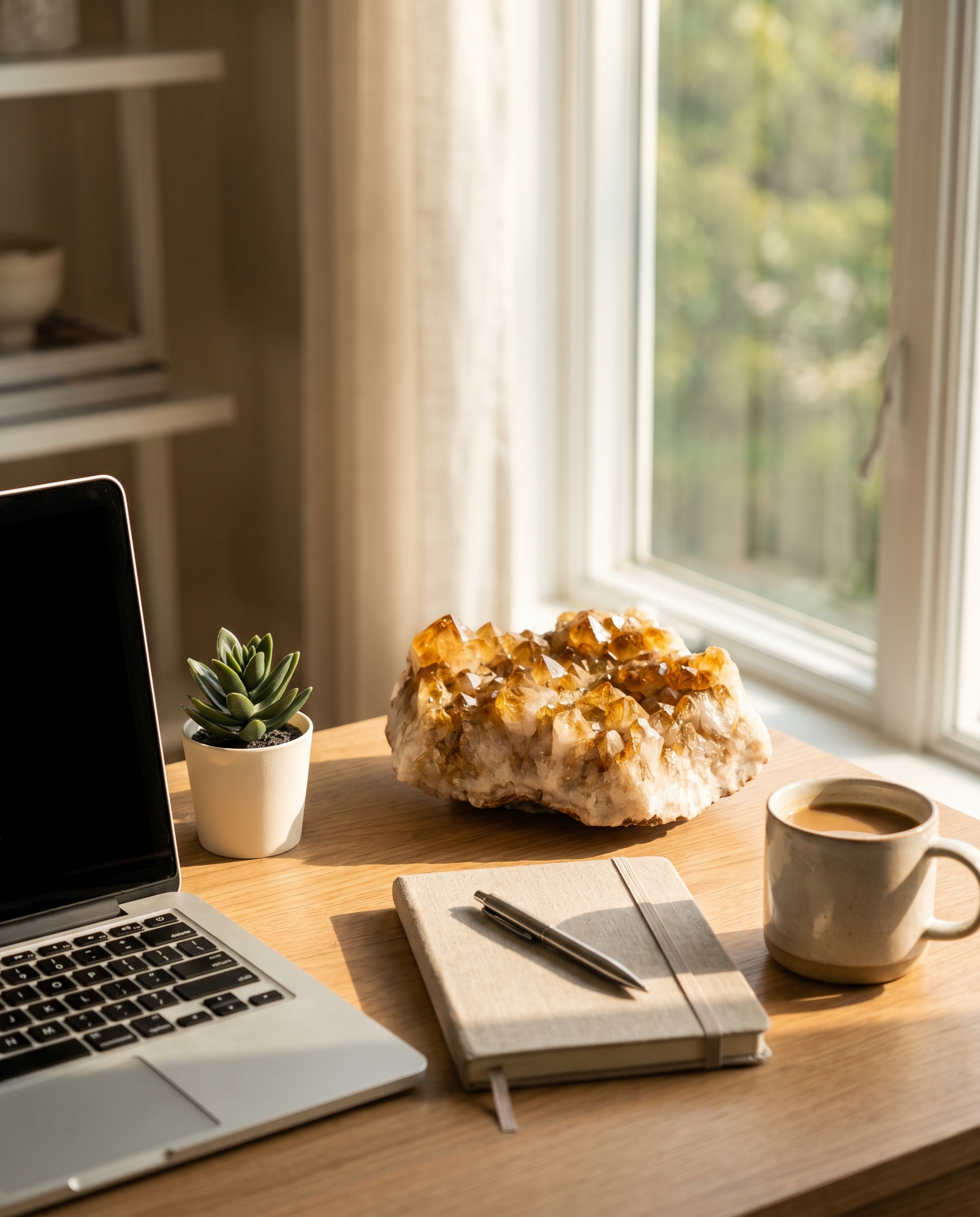 Citrine Cluster on office desk as a Vastu wealth accent – Horocosmo