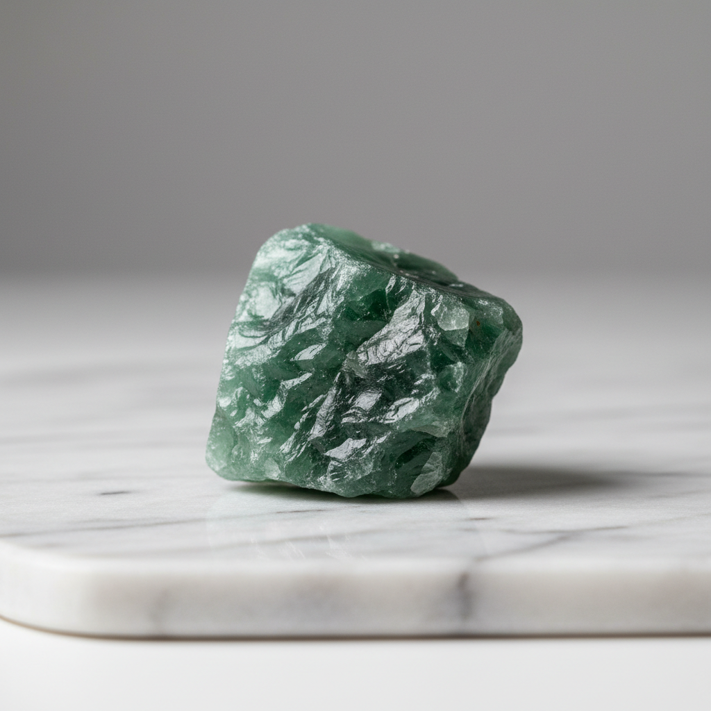 Natural Green Aventurine raw stone for luck and wealth on white marble – Horocosmo