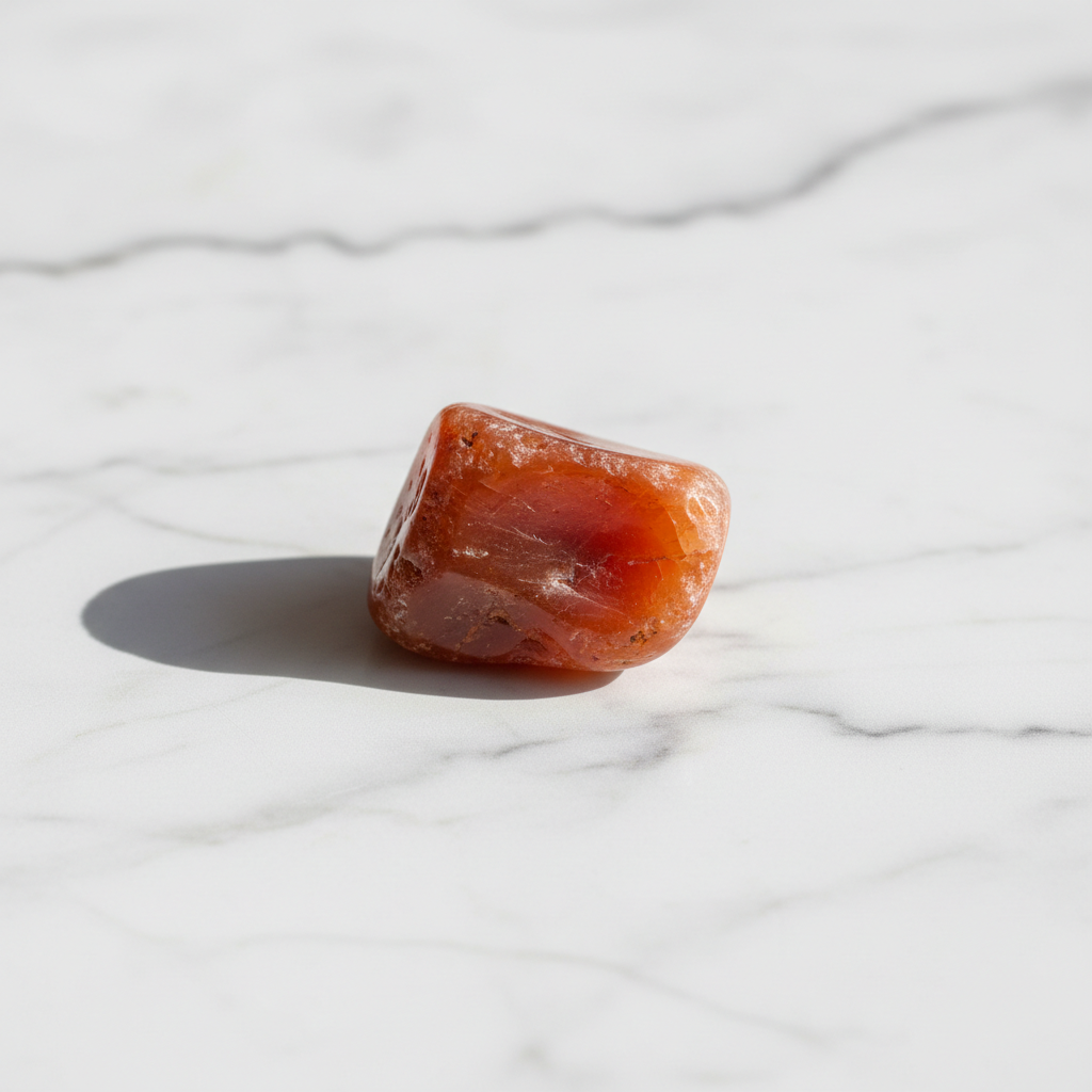 Natural Carnelian crystal on white marble – Horocosmo