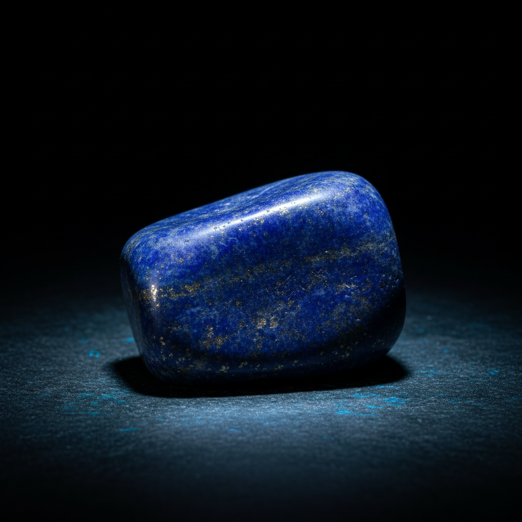 Natural Lapis Lazuli crystal with cool blue glow on dark background – Horocosmo