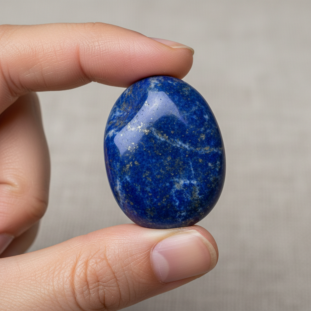 Natural Lapis Lazuli crystal held in hand for scale – Horocosmo