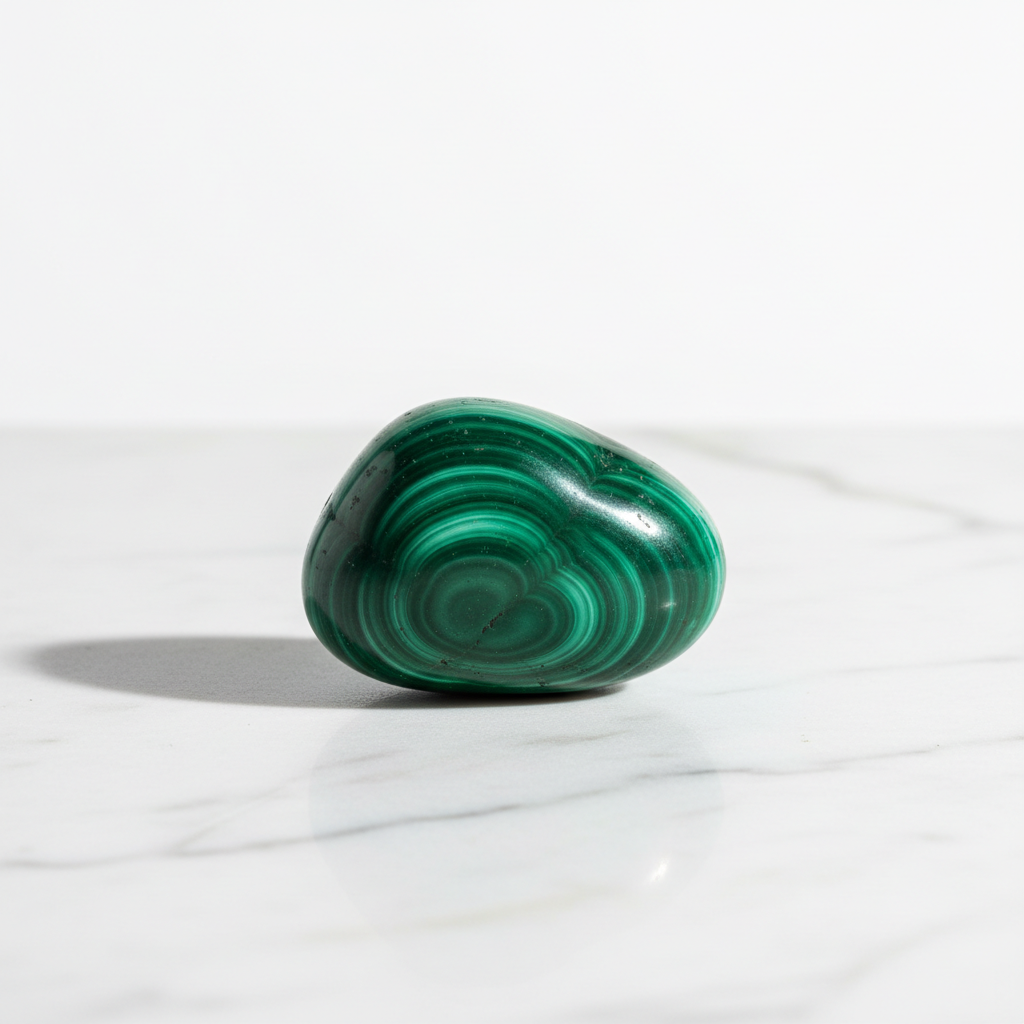 Natural Malachite crystal with green banding on white marble – Horocosmo