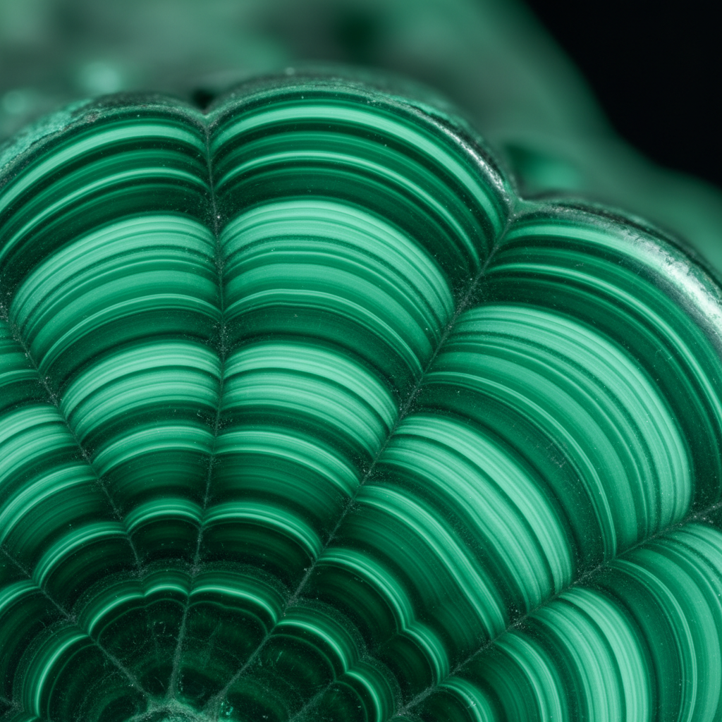 Macro texture of natural Malachite showing concentric green bands – Horocosmo