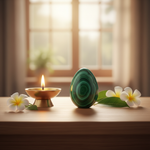 Malachite crystal on a meditation altar with brass diya – Horocosmo