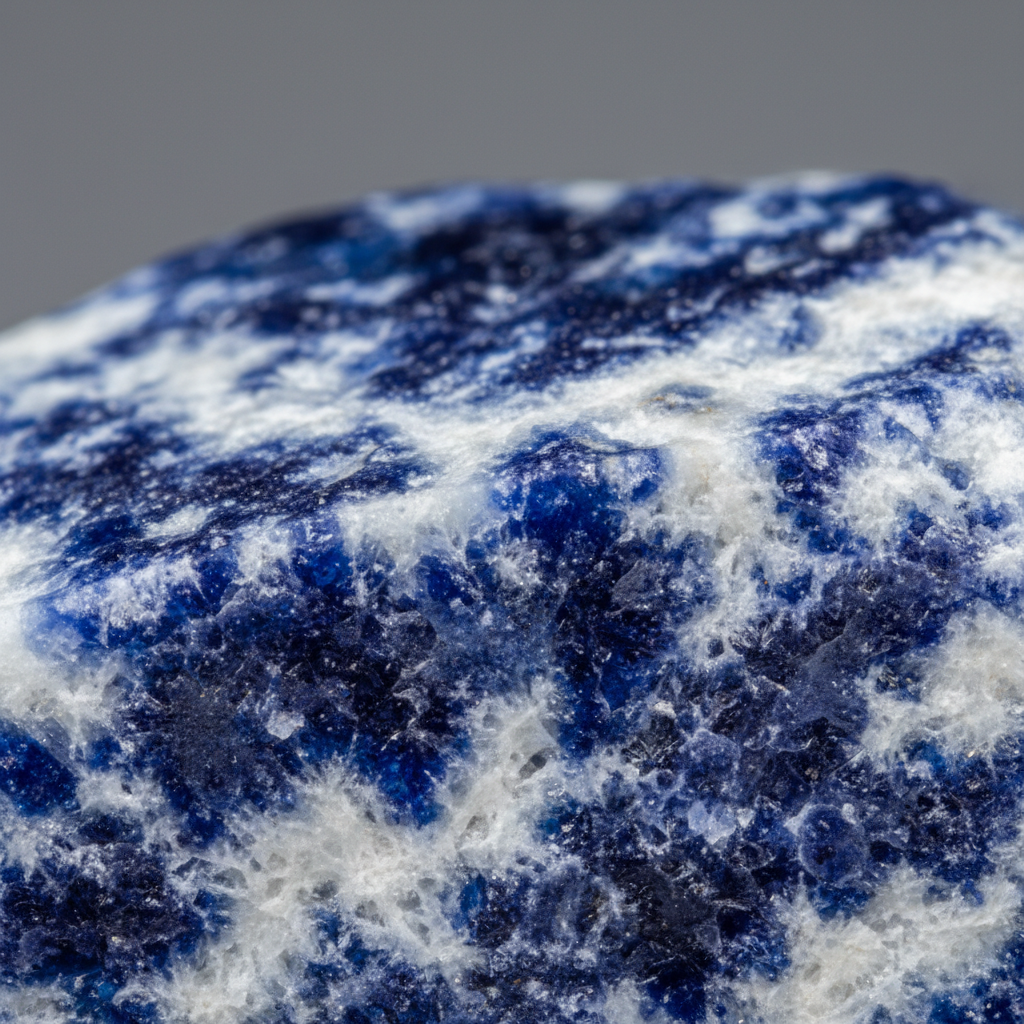 Macro texture of natural Sodalite showing blue and white veining – Horocosmo