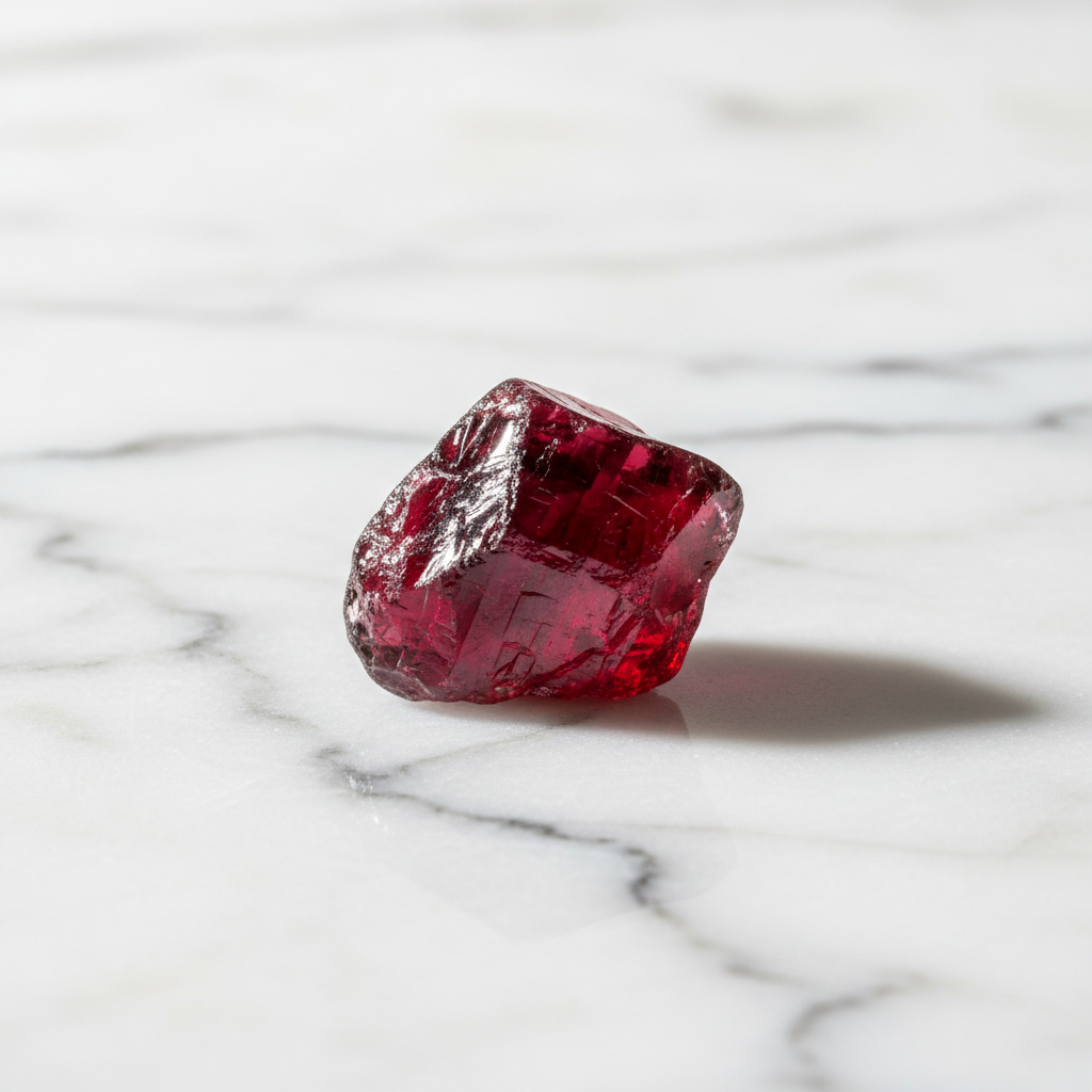 Natural Red Garnet crystal on white marble – Horocosmo