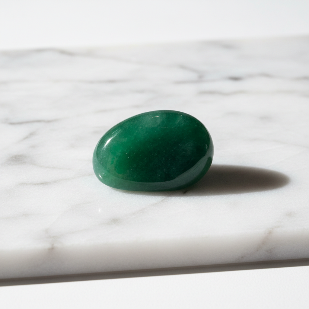 Natural Green Jade stone smooth rich green on white marble – Horocosmo